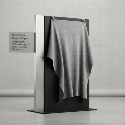 난연성 <2초 및 240gsm 중량의 68% 모다크릴 + 29% 난연 비스코스 + 3% 스판덱스 혼방 모다크릴 FR 원단